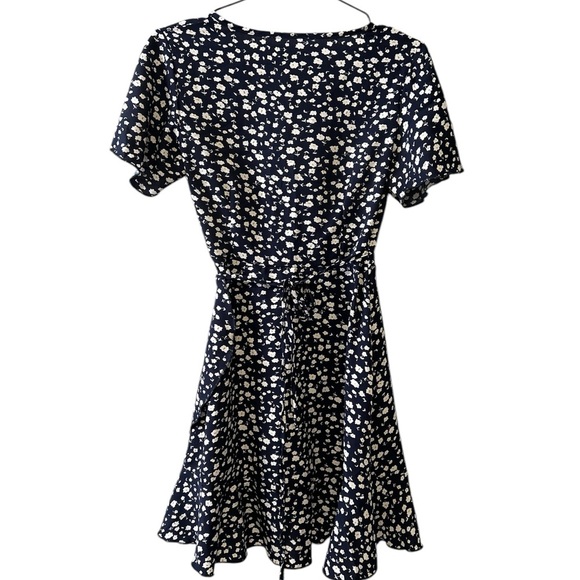 Navy Blue Floral Wrap Mini Dress - Picture 3 of 4